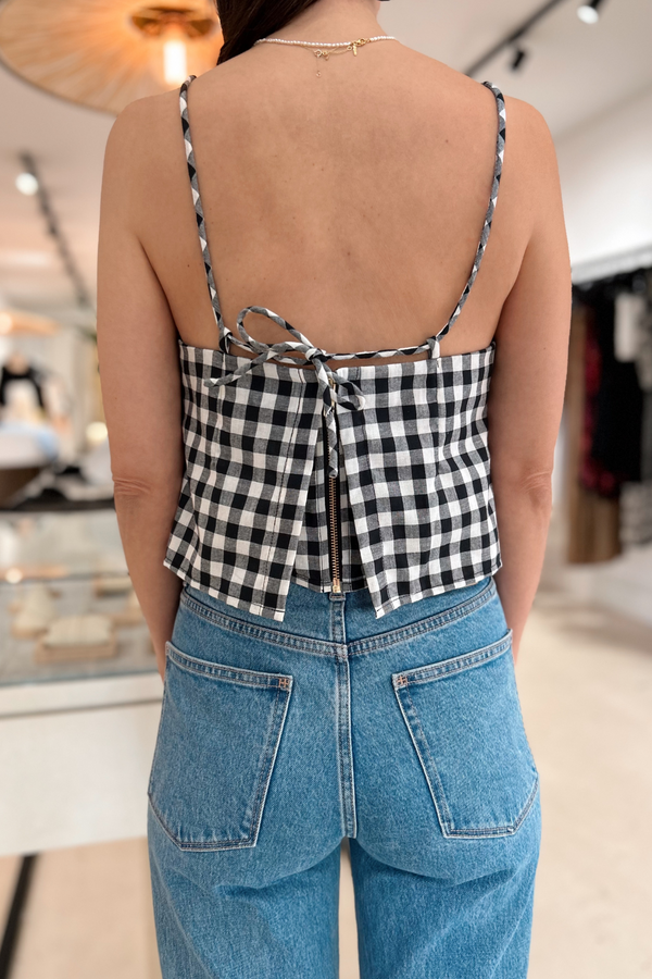 Éss The Label Gingham Tie Top - Black