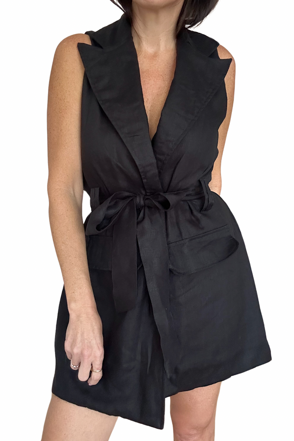 ÉSS Linen Mini Wrap Dress - Black