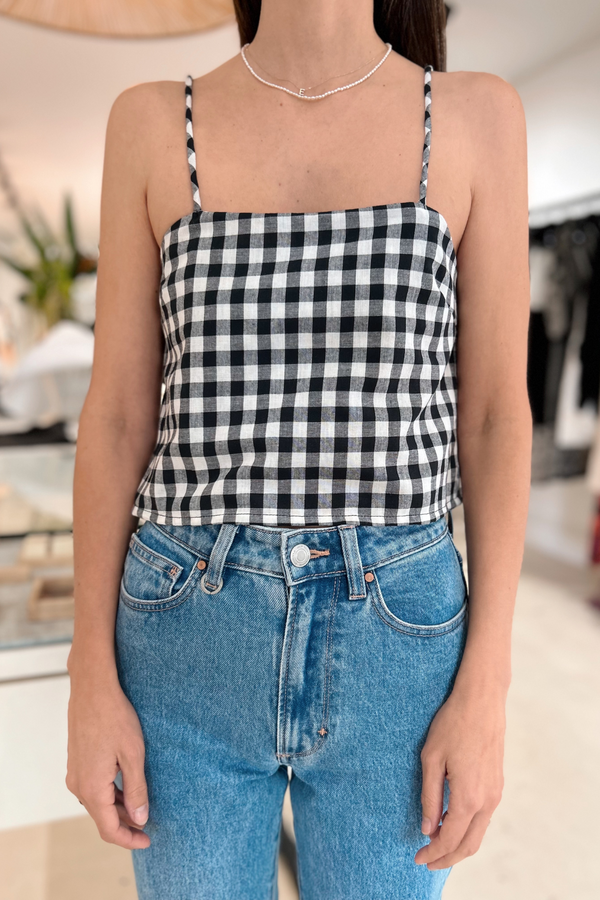 Éss The Label Gingham Tie Top - Black