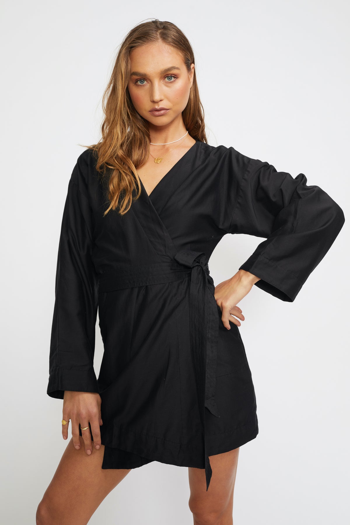 Black kimono mini store dress